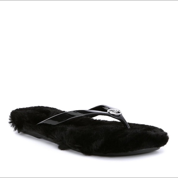 MICHAEL Kors Black fur jelly flip flops sandals - Picture 2 of 6